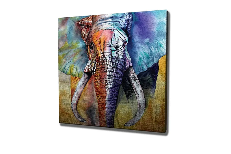 Canvas-taulu - Värikäs elefantti abstraktilla taustalla, Sininen / Oranssi / Vihreä