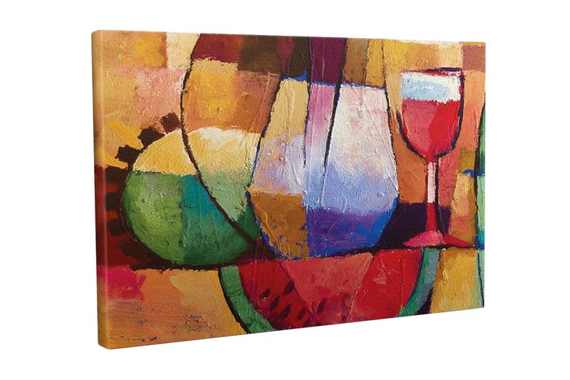 Canvas-taulu - Värikäs hiljaisuus laseilla ja hedelmillä, Vihreä / Punainen / Violetti