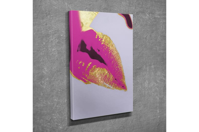 Canvas-taulu - Värikäs huulituloste kultaisilla yksityiskohdilla - Vaaleanpunainen / kulta - Sisustustuotteet - Taulu & taide - Canvas-taulu