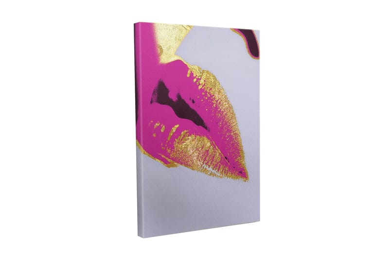 Canvas-taulu - Värikäs huulituloste kultaisilla yksityiskohdilla, Vaaleanpunainen / kulta