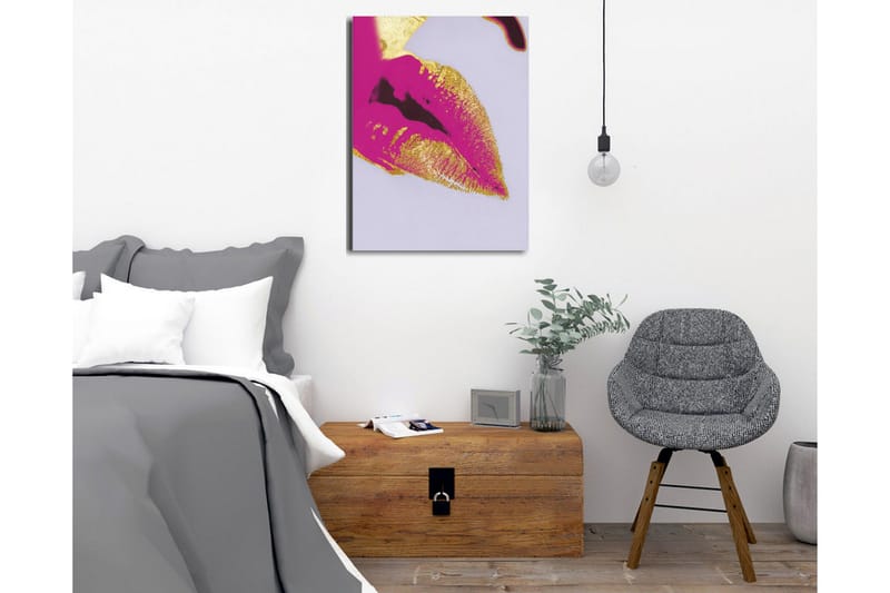 Canvas-taulu - Värikäs huulituloste kultaisilla yksityiskohdilla - Vaaleanpunainen / kulta - Sisustustuotteet - Taulu & taide - Canvas-taulu
