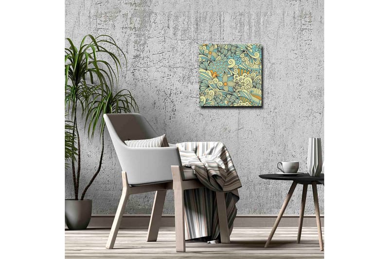 Canvas-taulu - Värikäs ja yksityiskohtainen kuviointi kukilla ja kaarevilla muodoilla - Vaaleansininen / Beige / Oranssi - Sisustustuotteet - Taulu & taide - Canvas-taulu