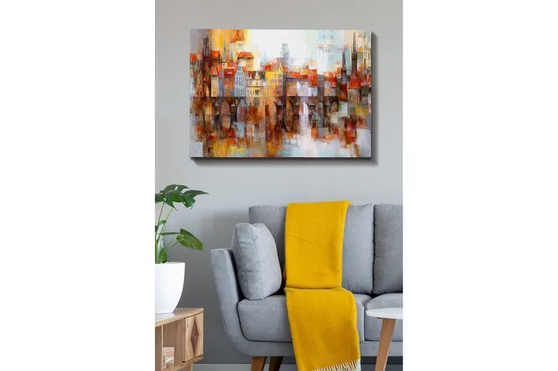 Canvas-taulu - Värikäs kaupunkikuva historiallisine rakennuksineen ja siltoineen - Oranssi / Sininen / Beige - Sisustustuotteet - Taulu & taide - Canvas-taulu