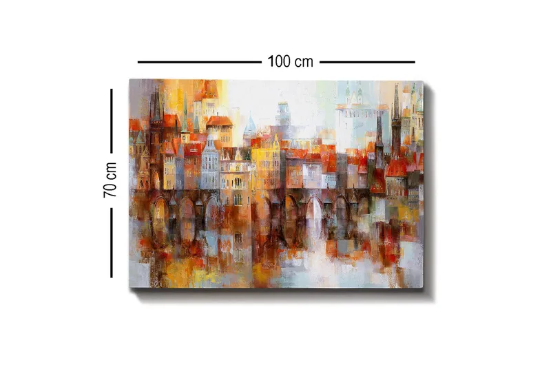 Canvas-taulu - Värikäs kaupunkikuva historiallisine rakennuksineen ja siltoineen - Oranssi / Sininen / Beige - Sisustustuotteet - Taulu & taide - Canvas-taulu