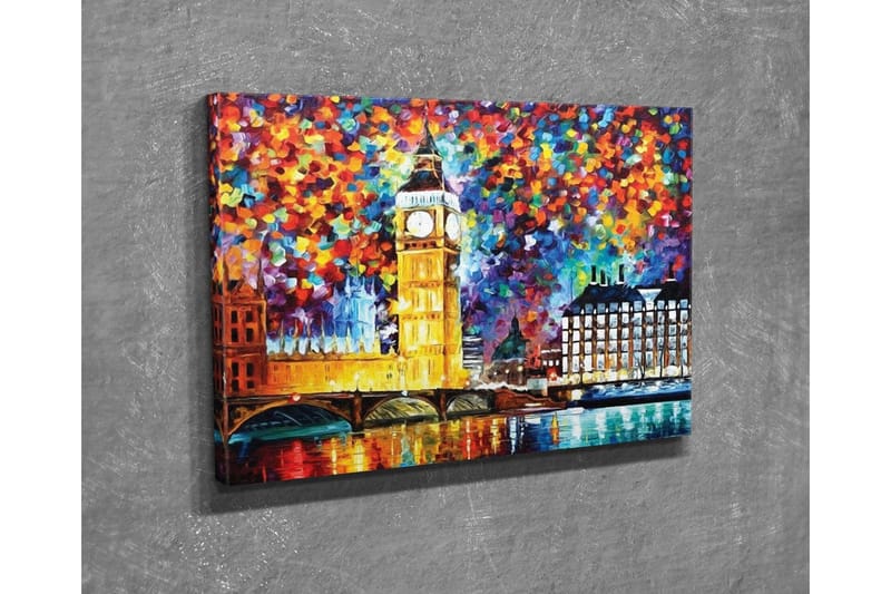 Canvas-taulu - Värikäs kaupunkisiluetti Big Benillä ja Thames-joella - Kulta / Sininen / Punainen - Sisustustuotteet - Taulu & taide - Canvas-taulu