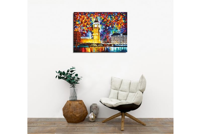Canvas-taulu - Värikäs kaupunkisiluetti Big Benillä ja Thames-joella - Kulta / Sininen / Punainen - Sisustustuotteet - Taulu & taide - Canvas-taulu
