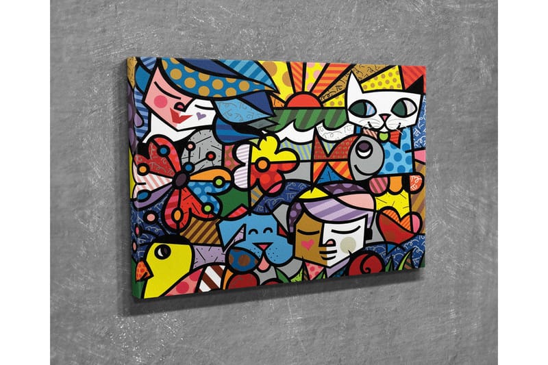Canvas-taulu - Värikäs kokoelma eläimiä ja ihmisiä leikkisässä sommitelmassa - Punainen / Sininen / Keltainen - Sisustustuotteet - Taulu & taide - Canvas-taulu