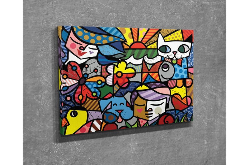 Canvas-taulu - Värikäs kokoelma eläimiä ja ihmisiä leikkisässä sommitelmassa - Punainen / Sininen / Keltainen - Sisustustuotteet - Taulu & taide - Canvas-taulu