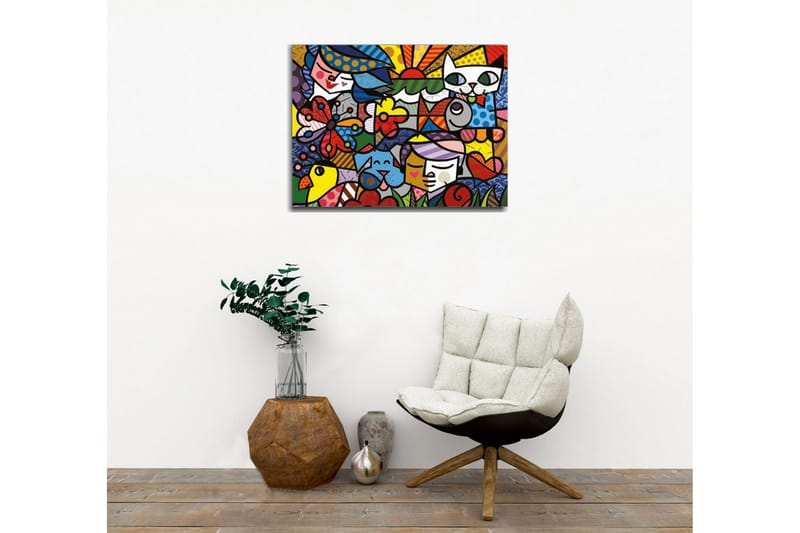 Canvas-taulu - Värikäs kokoelma eläimiä ja ihmisiä leikkisässä sommitelmassa - Punainen / Sininen / Keltainen - Sisustustuotteet - Taulu & taide - Canvas-taulu