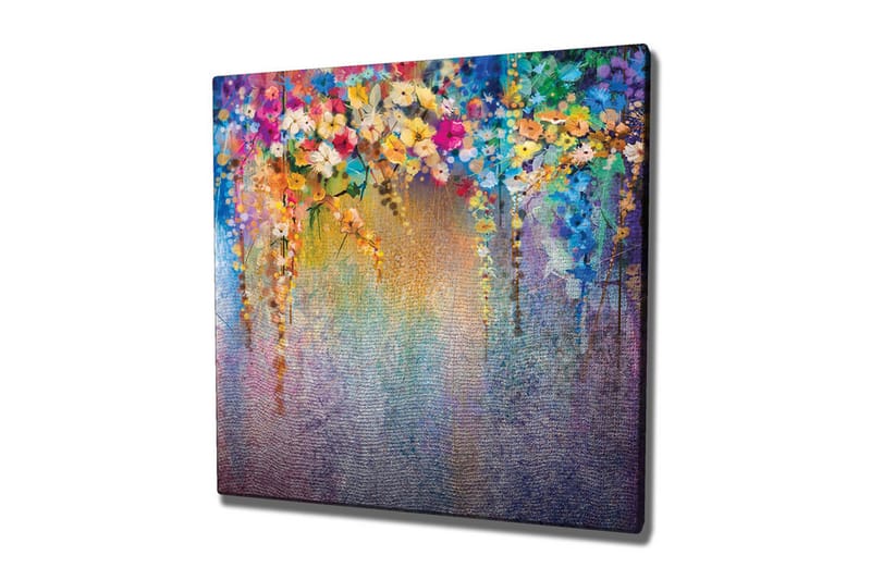 Canvas-taulu - Värikäs kukka-asetelma riippuvilla kukilla, Violetti / Vihreä / Vaaleanpunainen