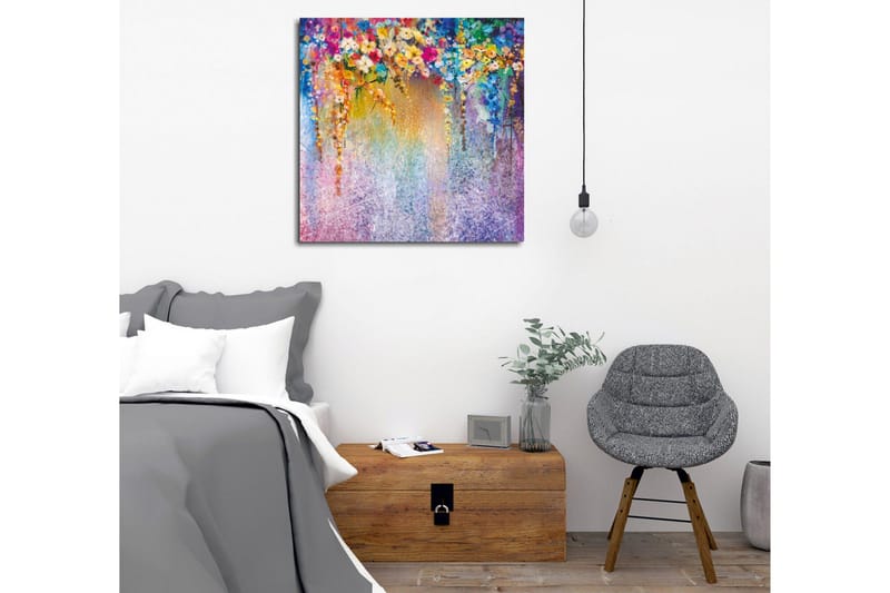 Canvas-taulu - Värikäs kukka-asetelma riippuvilla kukilla - Violetti / Vihreä / Vaaleanpunainen - Sisustustuotteet - Taulu & taide - Canvas-taulu