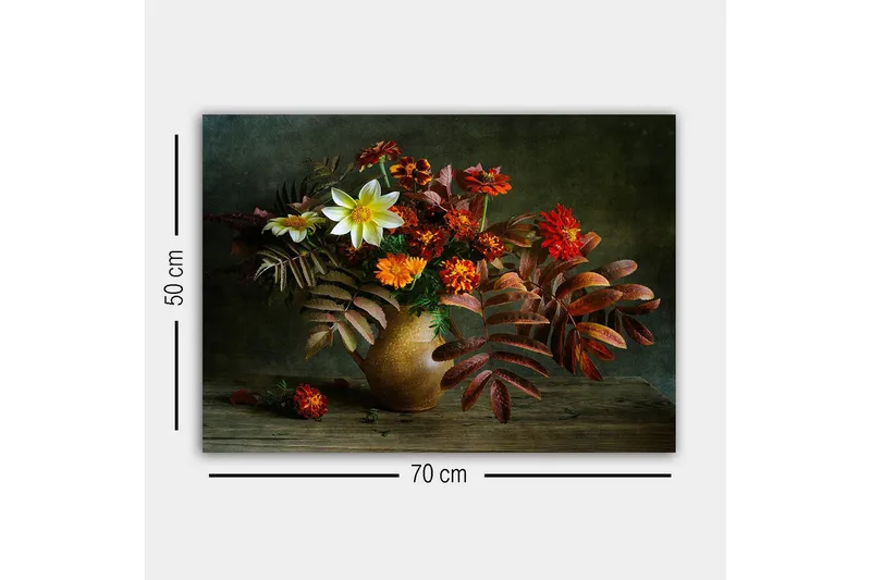 Canvas-taulu - Värikäs kukkakimppu keraamisessa maljakossa - Punainen / Oranssi / Vihreä - Sisustustuotteet - Taulu & taide - Canvas-taulu
