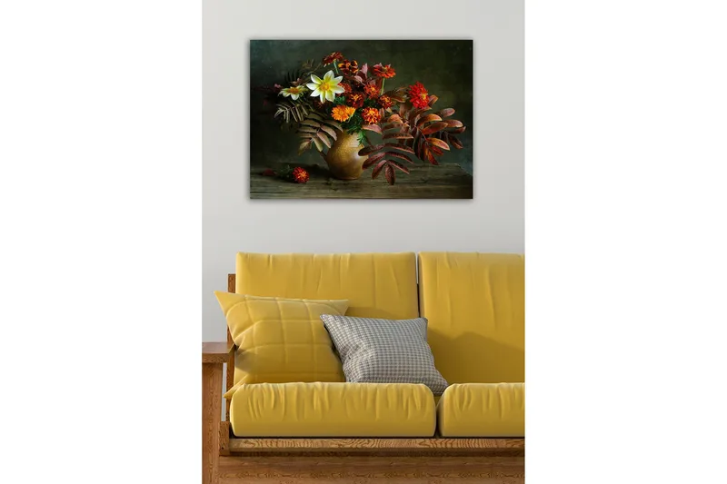 Canvas-taulu - Värikäs kukkakimppu keraamisessa maljakossa - Punainen / Oranssi / Vihreä - Sisustustuotteet - Taulu & taide - Canvas-taulu