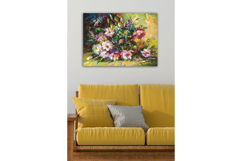 Canvas-taulu - Värikäs kukkakimppu kirkkaissa sävyissä - Violetti / Vihreä / Keltainen - Sisustustuotteet - Taulu & taide - Canvas-taulu