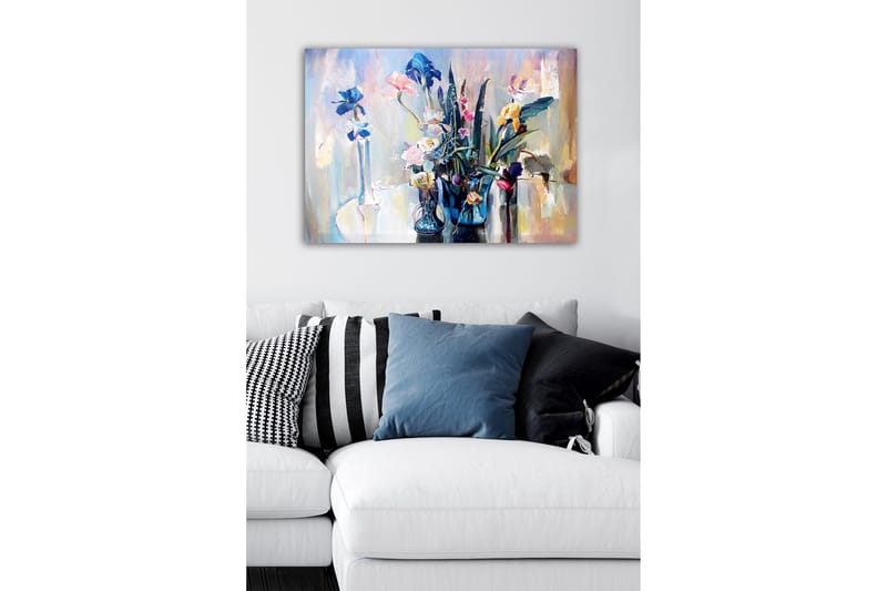 Canvas-taulu - Värikäs kukkakimppu lasimaljakoissa - Sininen / Vaaleanpunainen / Vihreä - Sisustustuotteet - Taulu & taide - Canvas-taulu
