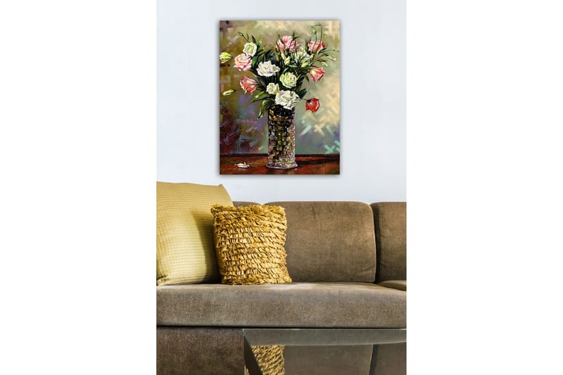 Canvas-taulu - Värikäs kukkakimppu lasimaljakossa - Vaaleanpunainen / Valkoinen / Vihreä - Sisustustuotteet - Taulu & taide - Canvas-taulu