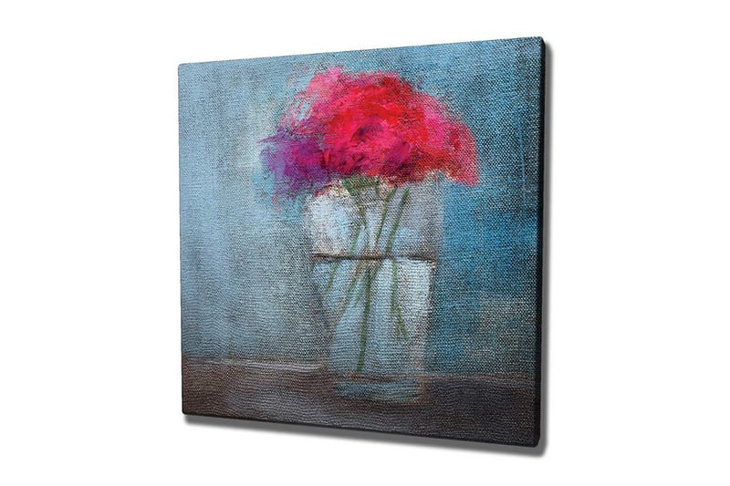 Canvas-taulu - Värikäs kukkakimppu lasimaljakossa, Punainen / Sininen / Vihreä