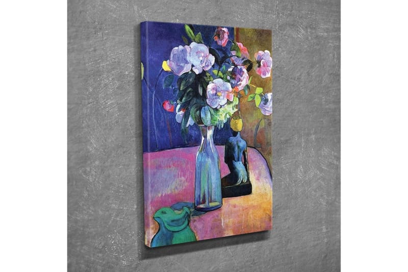 Canvas-taulu - Värikäs kukkakimppu maljakossa ja veistos taustalla - Violetti / Vihreä / Vaaleanpunainen - Sisustustuotteet - Taulu & taide - Canvas-taulu