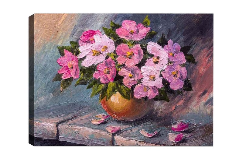 Canvas-taulu - Värikäs kukkakimppu maljakossa, Vaaleanpunainen / Vihreä / Beige