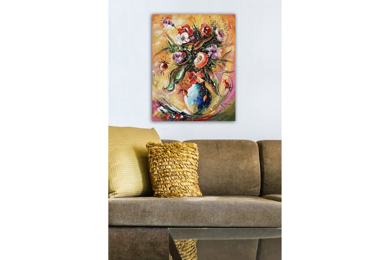 Canvas-taulu - Värikäs kukkakimppu maljakossa - Vihreä / Vaaleanpunainen / Oranssi - Sisustustuotteet - Taulu & taide - Canvas-taulu