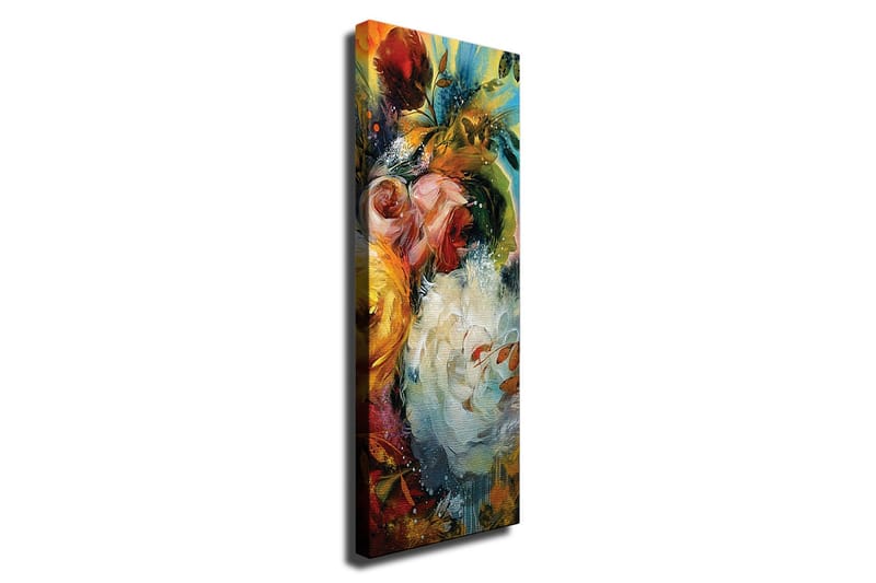 Canvas-taulu - Värikäs kukkakimppu vihreillä lehtielementeillä, Punainen / Keltainen / Valkoinen