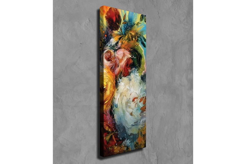 Canvas-taulu - Värikäs kukkakimppu vihreillä lehtielementeillä - Punainen / Keltainen / Valkoinen - Sisustustuotteet - Taulu & taide - Canvas-taulu