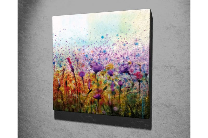 Canvas-taulu - Värikäs kukkaniitty ja linnut liikkuvat - Violetti / Keltainen / Vihreä - Sisustustuotteet - Taulu & taide - Canvas-taulu