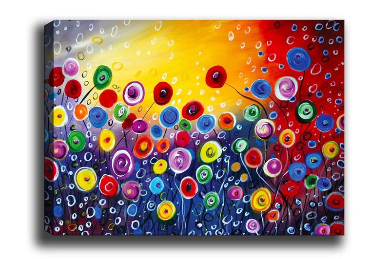 Canvas-taulu - Värikäs kukkaniitty silmuvilla kukilla, Punainen / Vihreä / Sininen