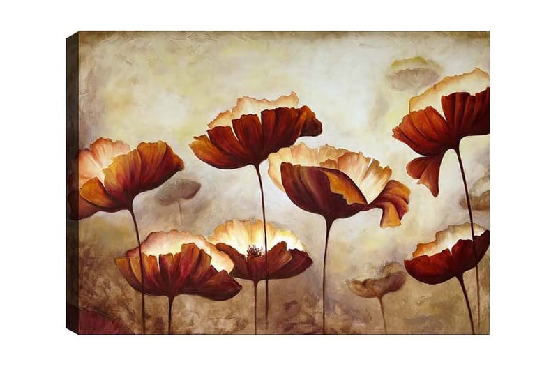 Canvas-taulu - Värikäs kukkaniitty suurilla, avoimilla kukilla - Tummanpunainen / Oranssi / Beige - Sisustustuotteet - Taulu & taide - Canvas-taulu