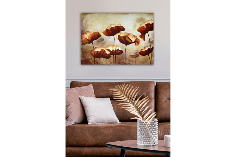 Canvas-taulu - Värikäs kukkaniitty suurilla, avoimilla kukilla - Tummanpunainen / Oranssi / Beige - Sisustustuotteet - Taulu & taide - Canvas-taulu