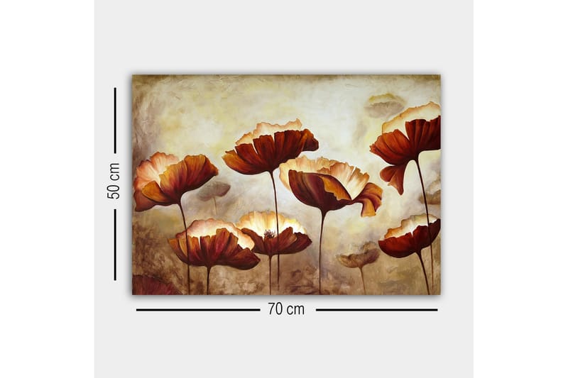 Canvas-taulu - Värikäs kukkaniitty suurilla, avoimilla kukilla - Tummanpunainen / Oranssi / Beige - Sisustustuotteet - Taulu & taide - Canvas-taulu