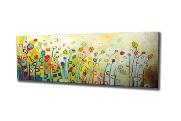 Canvas-taulu - Värikäs kukkaniitty tyylitellyillä kukilla ja lehdillä - Vihreä / Punainen / Keltainen - Sisustustuotteet - Taulu & taide - Canvas-taulu