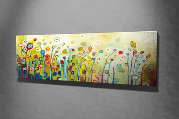 Canvas-taulu - Värikäs kukkaniitty tyylitellyillä kukilla ja lehdillä - Vihreä / Punainen / Keltainen - Sisustustuotteet - Taulu & taide - Canvas-taulu