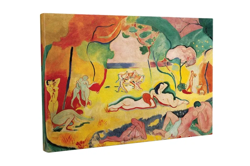 Canvas-taulu - Värikäs kuva alastomista hahmoista luontomaisemassa, Keltainen / Punainen / Vihreä