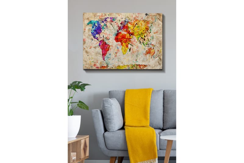 Canvas-taulu - Värikäs maailmankartta abstrakteilla muodoilla - Sininen / Punainen / Keltainen - Sisustustuotteet - Taulu & taide - Canvas-taulu