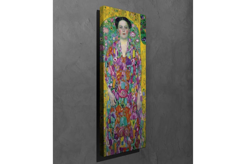 Canvas-taulu - Värikäs nainen kukkaisessa mekossa vihreän taustan ympäröimänä - Keltainen / Vihreä / Vaaleanpunainen - Sisustustuotteet - Taulu & taide - Canvas-taulu