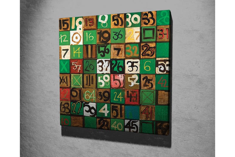 Canvas-taulu - Värikäs numeroiden sommittelu eri neliöissä - Vihreä / Ruskea / Valkoinen - Sisustustuotteet - Taulu & taide - Canvas-taulu