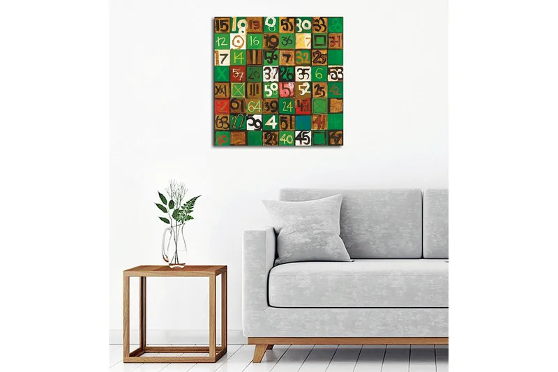 Canvas-taulu - Värikäs numeroiden sommittelu eri neliöissä - Vihreä / Ruskea / Valkoinen - Sisustustuotteet - Taulu & taide - Canvas-taulu