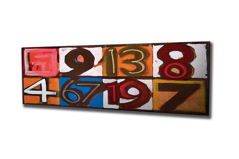 Canvas-taulu - Värikäs numeroiden sommittelu eri neliöissä, Punainen / Oranssi / Sininen