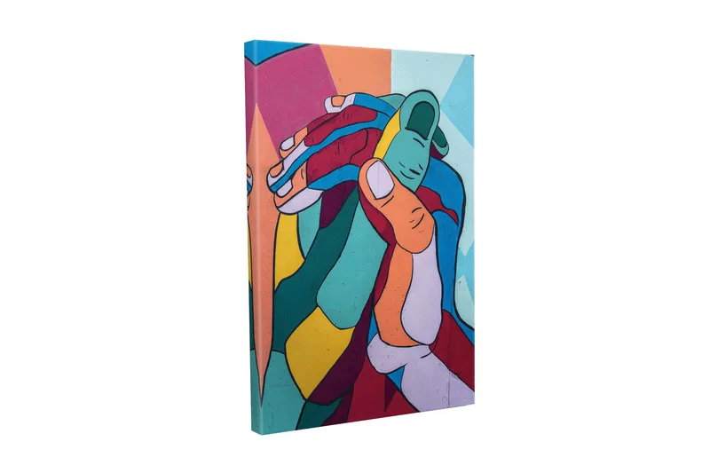 Canvas-taulu - Värikäs sommitelma kietoutuneista käsistä, Turkoosi / Punainen / Keltainen