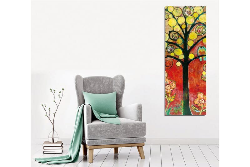 Canvas-taulu - Värikäs puun tähdistö linnuilla ja kukilla - Keltainen / Punainen / Vihreä - Sisustustuotteet - Taulu & taide - Canvas-taulu