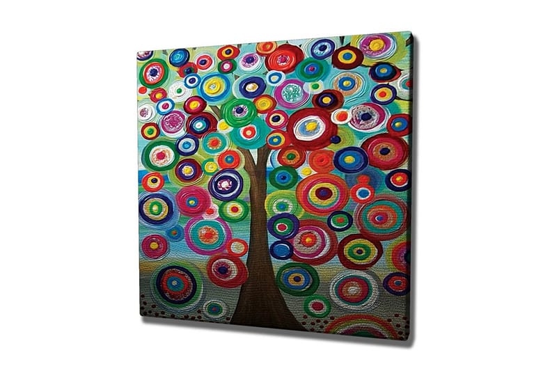Canvas-taulu - Värikäs puun kruunu pyöreillä muodoilla, Vihreä / Punainen / Sininen