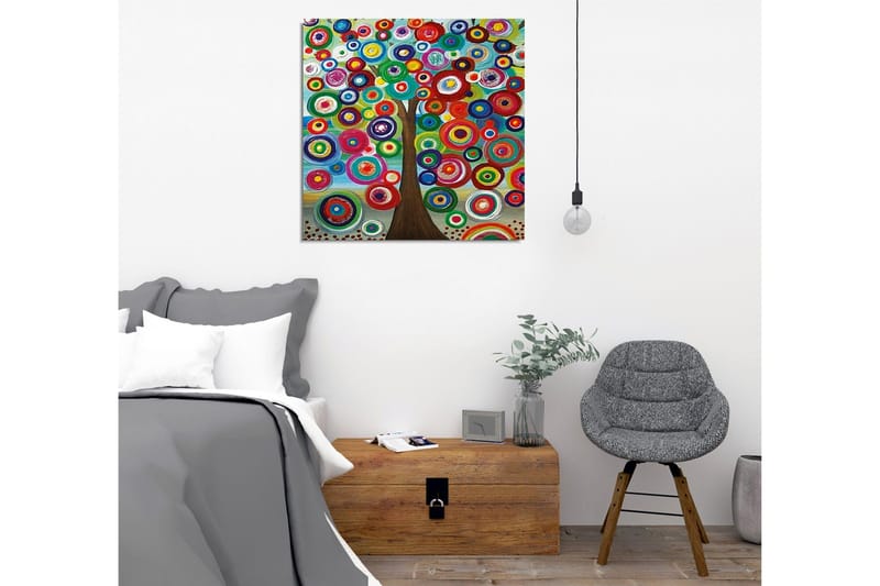 Canvas-taulu - Värikäs puun kruunu pyöreillä muodoilla - Vihreä / Punainen / Sininen - Sisustustuotteet - Taulu & taide - Canvas-taulu