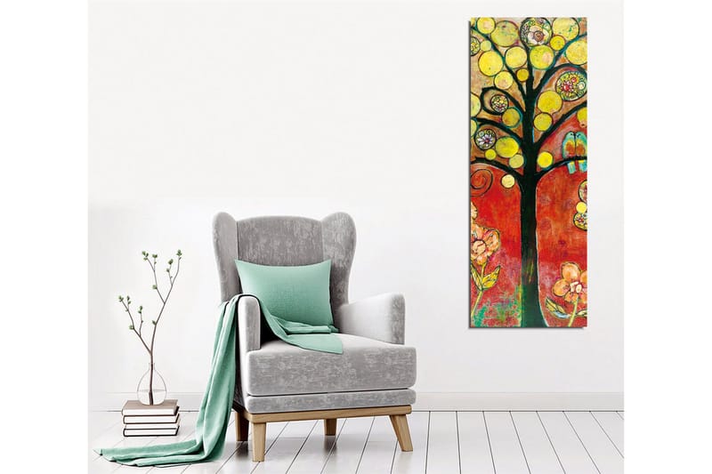 Canvas-taulu - Värikäs puun tähdistö linnuilla ja kukilla - Keltainen / Punainen / Vihreä - Sisustustuotteet - Taulu & taide - Canvas-taulu