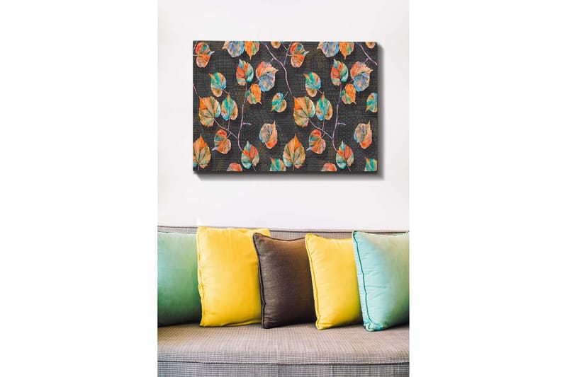 Canvas-taulu - Värikkäät lehdet harmonisessa sommitelmassa - Vihreä / Oranssi / Sininen - Sisustustuotteet - Taulu & taide - Canvas-taulu