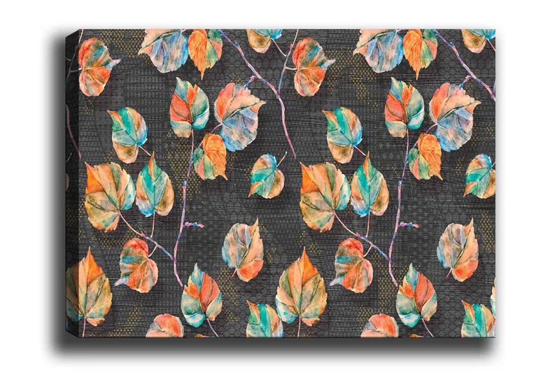 Canvas-taulu - Värikkäät lehdet harmonisessa sommitelmassa, Vihreä / Oranssi / Sininen