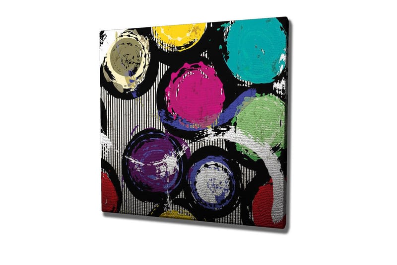 Canvas-taulu - Värikkäät ympyrät dynaamisessa sommitelmassa, Turkoosi / Violetti / Keltainen