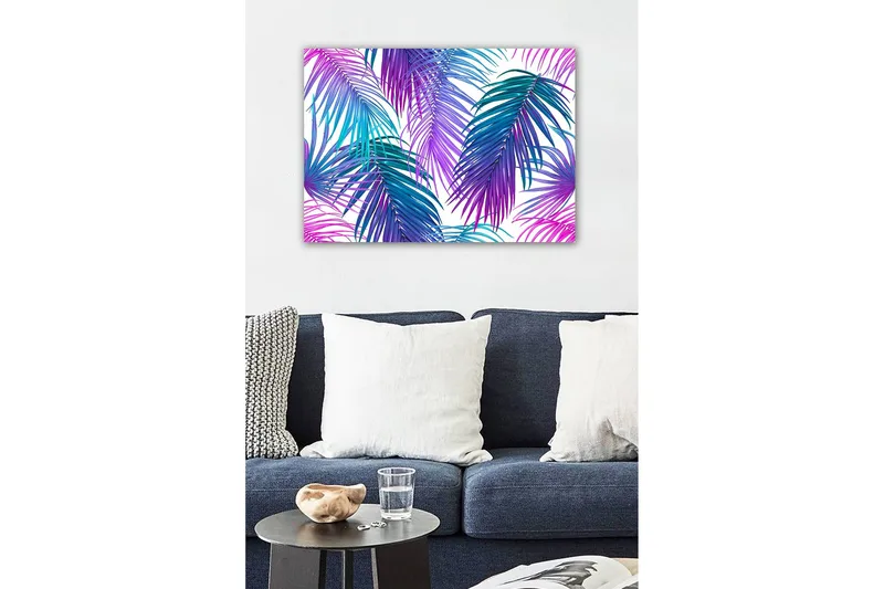 Canvas-taulu - Värikkäät palmunlehdet eloisassa sommitelmassa - Violetti / Turkoosi / Sininen - Sisustustuotteet - Taulu & taide - Canvas-taulu