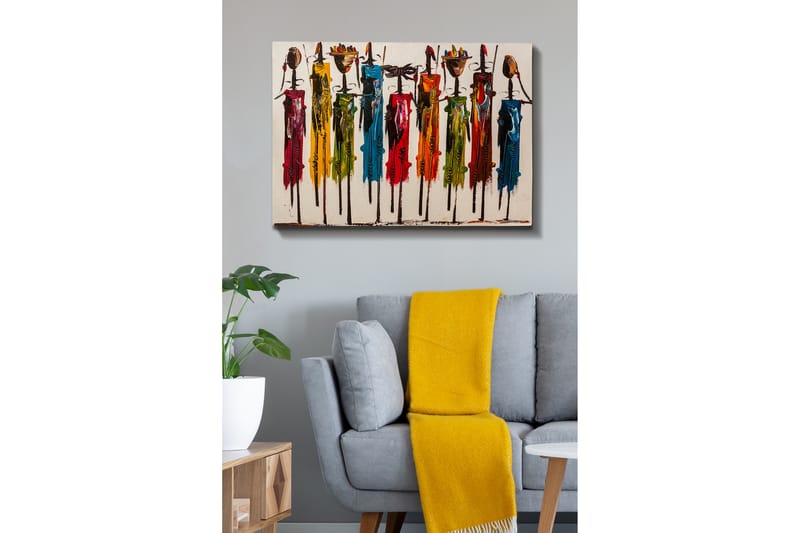 Canvas-taulu - Värikkäitä hahmoja perinteisten vaatteiden ja esineiden kanssa - Punainen / Vihreä / Keltainen - Sisustustuotteet - Taulu & taide - Canvas-taulu