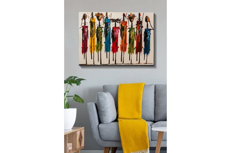 Canvas-taulu - Värikkäitä hahmoja perinteisten vaatteiden ja esineiden kanssa - Punainen / Vihreä / Keltainen - Sisustustuotteet - Taulu & taide - Canvas-taulu